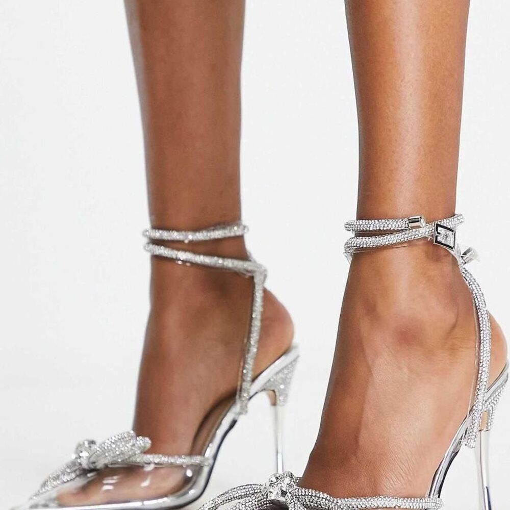 Public Desire midnight heeled clear shoes with crystal rhinestone bow detail